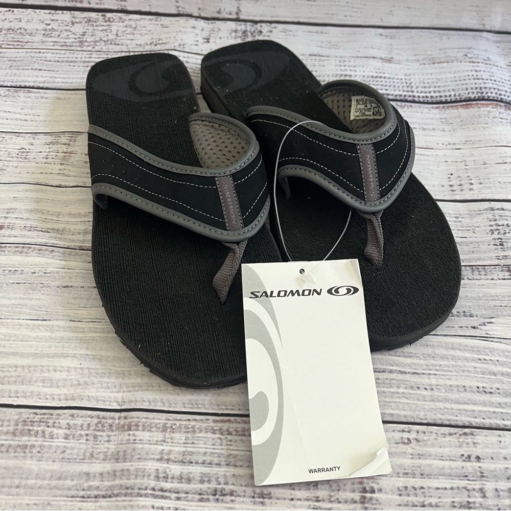 Salomon Men’s Schizo Flip Flops Black And Gray Cushioned Size 8 NWT